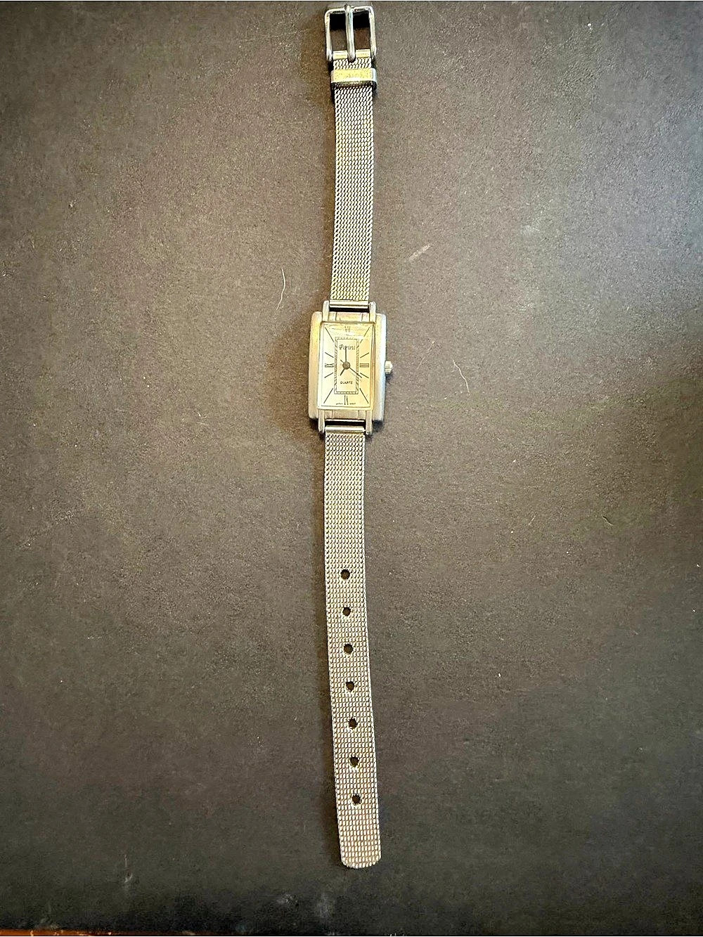 Perrini Quartz Watch Silver Tone Rectangular Roman Numeral Mesh Band Japan Movt